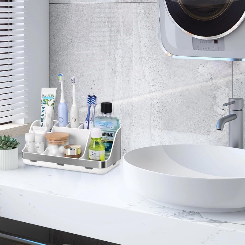 GFWARE Toothbrush Holders for Bathrooms Countertop Organizer - Kids Electric Toothbrush and Toothpaste Holder Detachable 7 Slots Tooth Brush Organization Bathroom Accessories Storage Vanity, Silver - Image 5